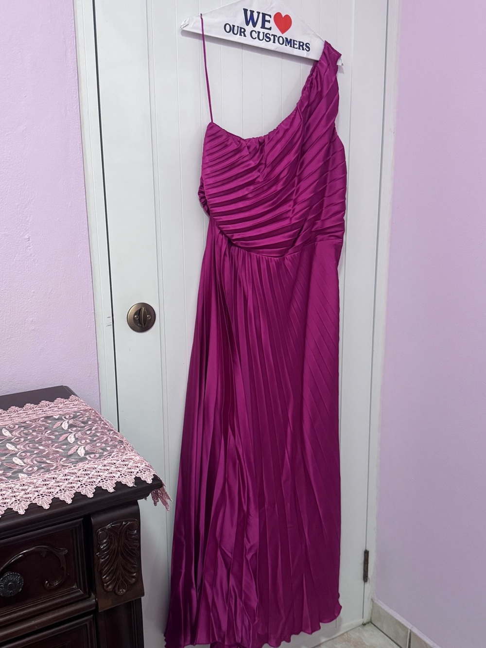 Abercrombie & Fitch One-Shoulder Magenta Pleated Maxi Dress